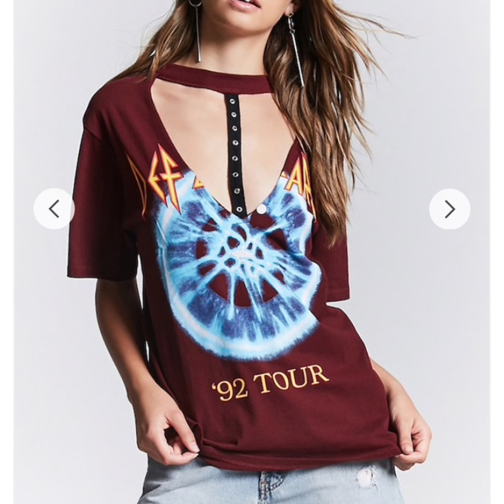 Forever 21 Maroon Graphic Cutout Short Sleeve Tee with Blue Tie-Dye Print